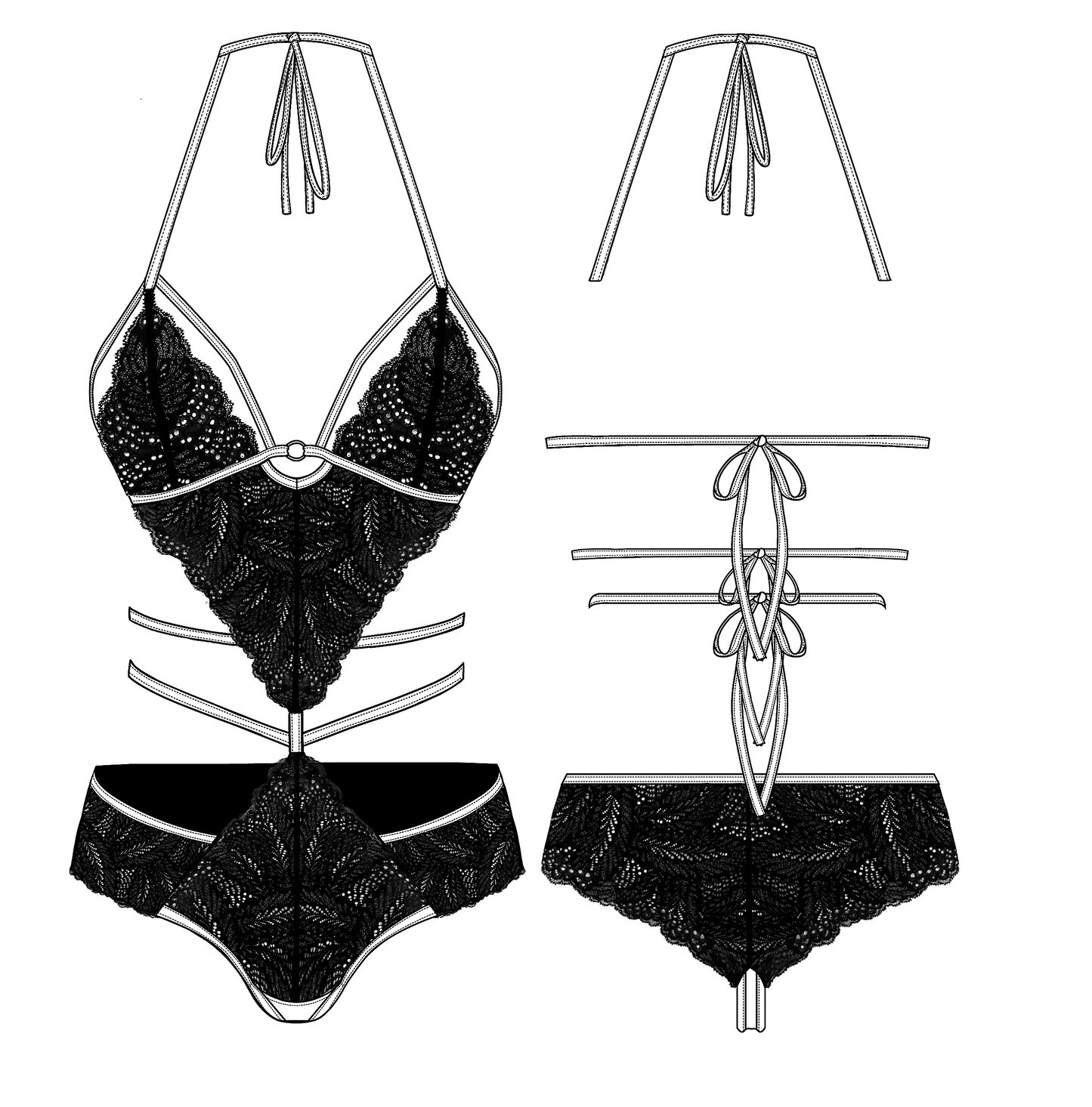 Echo Body – Black & Gold Edition Handmade Lace Bodysuit for Women